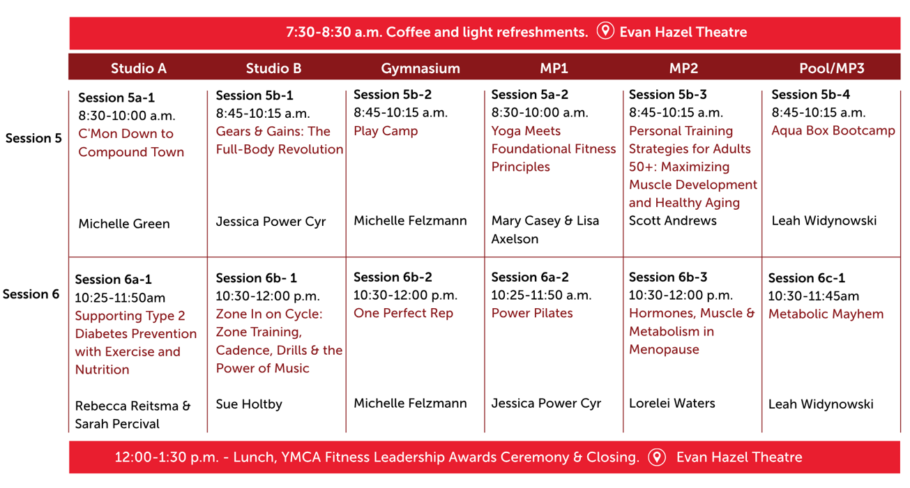 YMCA Fitness Conference Schedule - Sunday Schedule