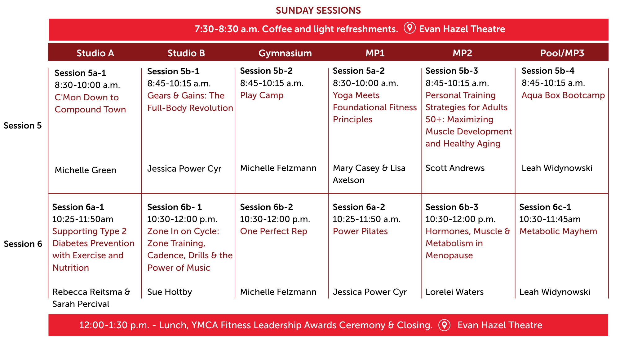 YMCA Fitness Conference Schedule - Sunday