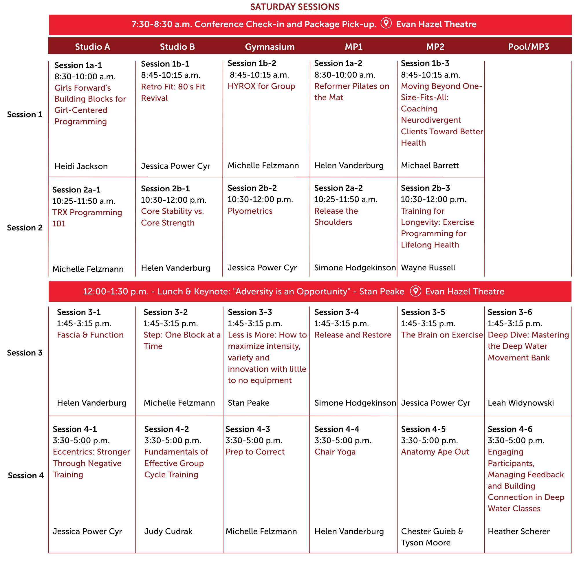YMCA Fitness Conference Schedule - Saturday (30 x 30 cm)