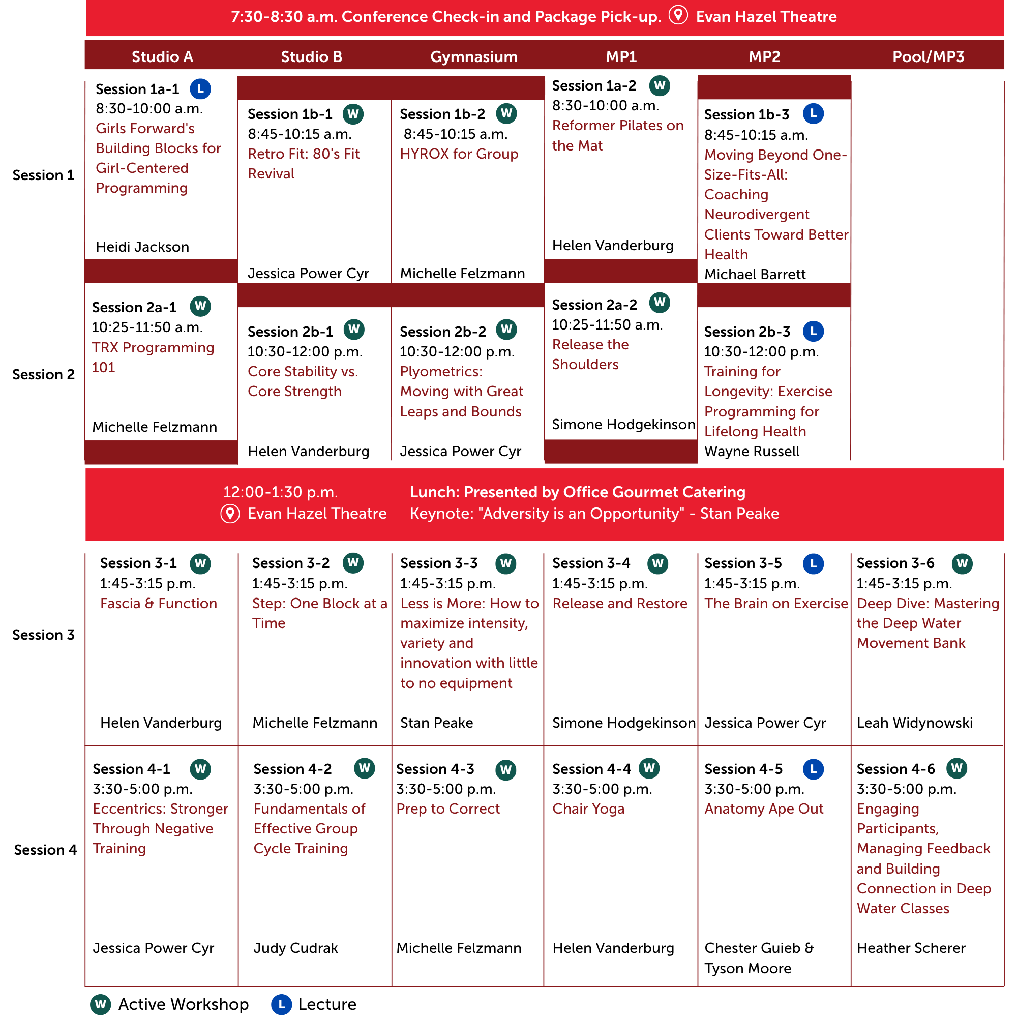YMCA Fitness Conference Schedule - Saturday