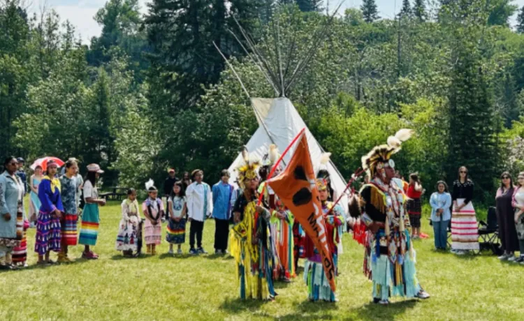 Indigenous Drum and Dance program participants dancing