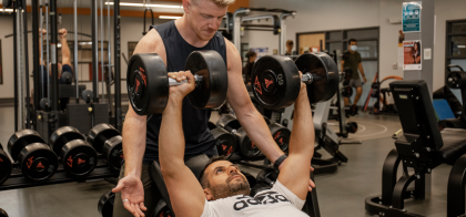 YFit Expert support - Certified trainer and a client on the weight floor