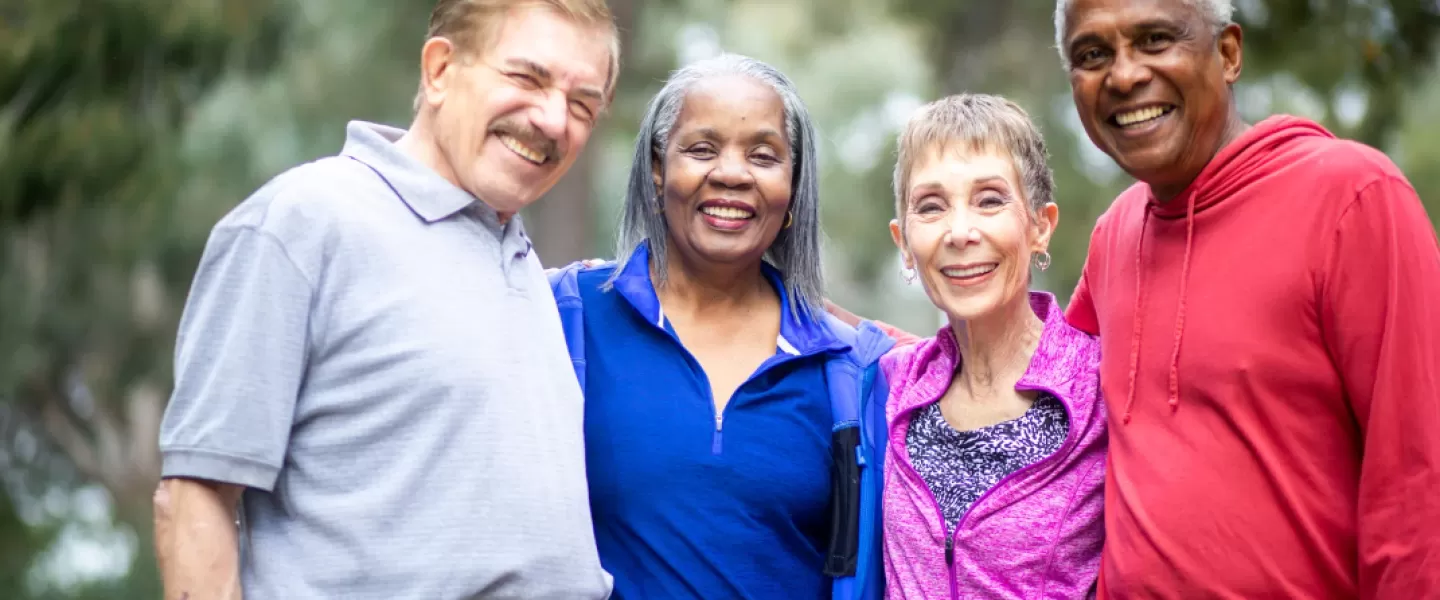 Group of diverse senior hiking