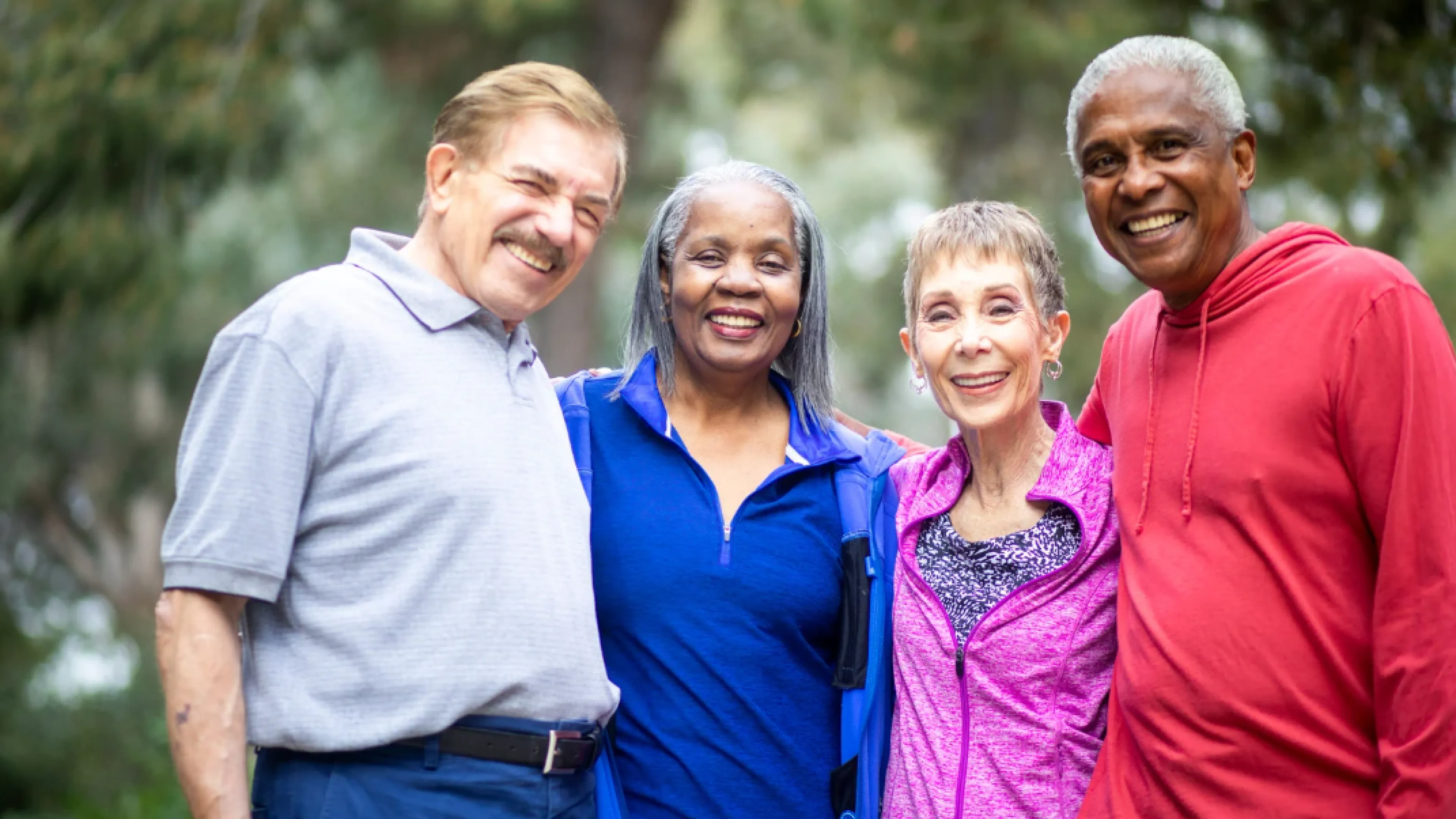 Group of diverse senior hiking