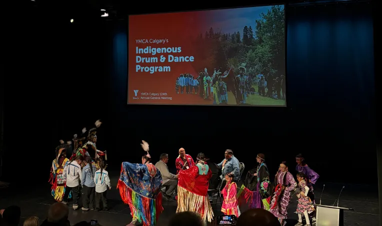 Indigenous Drum and Dance program participants dancing