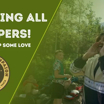 Calling all Campers. Show camp some love. Picture of camp counselor calling to their campers