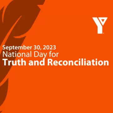 An orange graphic with a feather for National Day of Truth and Reconciliation