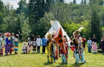 Indigenous Drum and Dance program participants dancing
